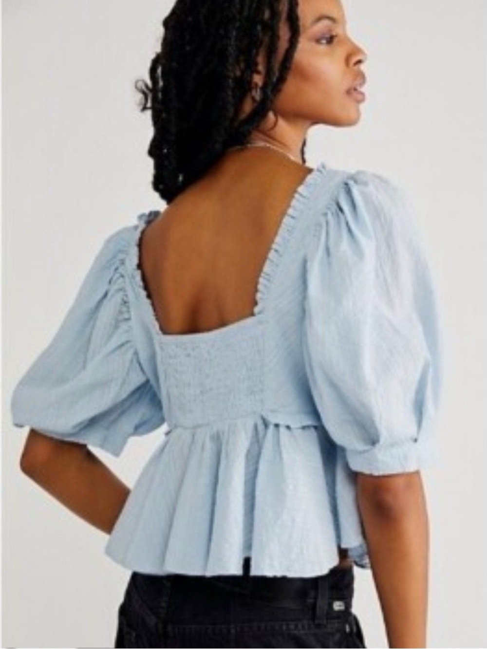 NWOT Free People Leave It To Me Babydoll Top Puff Sleeve Square Neck Peplum SZ S